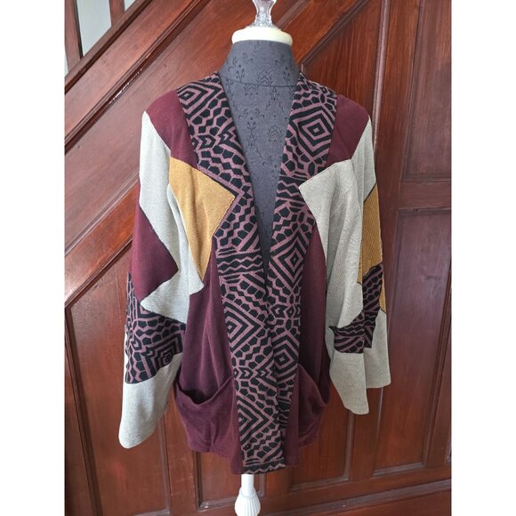 Cassowary Philadelphia One Size Open Front Wool Patchwork Cardigan - Picture 1 of 8